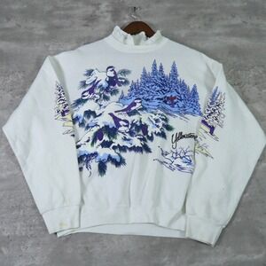 Vintage Top Notch Sweatshirt Womens XL White Birds Winter Lace Trim 90s Graphic